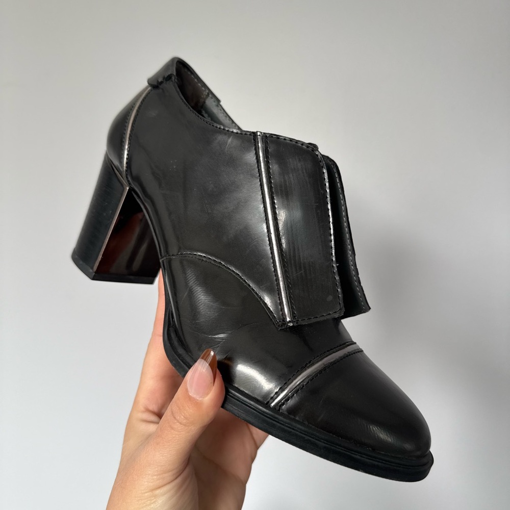 Aerosoles City Lights Black Patent Leather Block Heel Boots 7.5